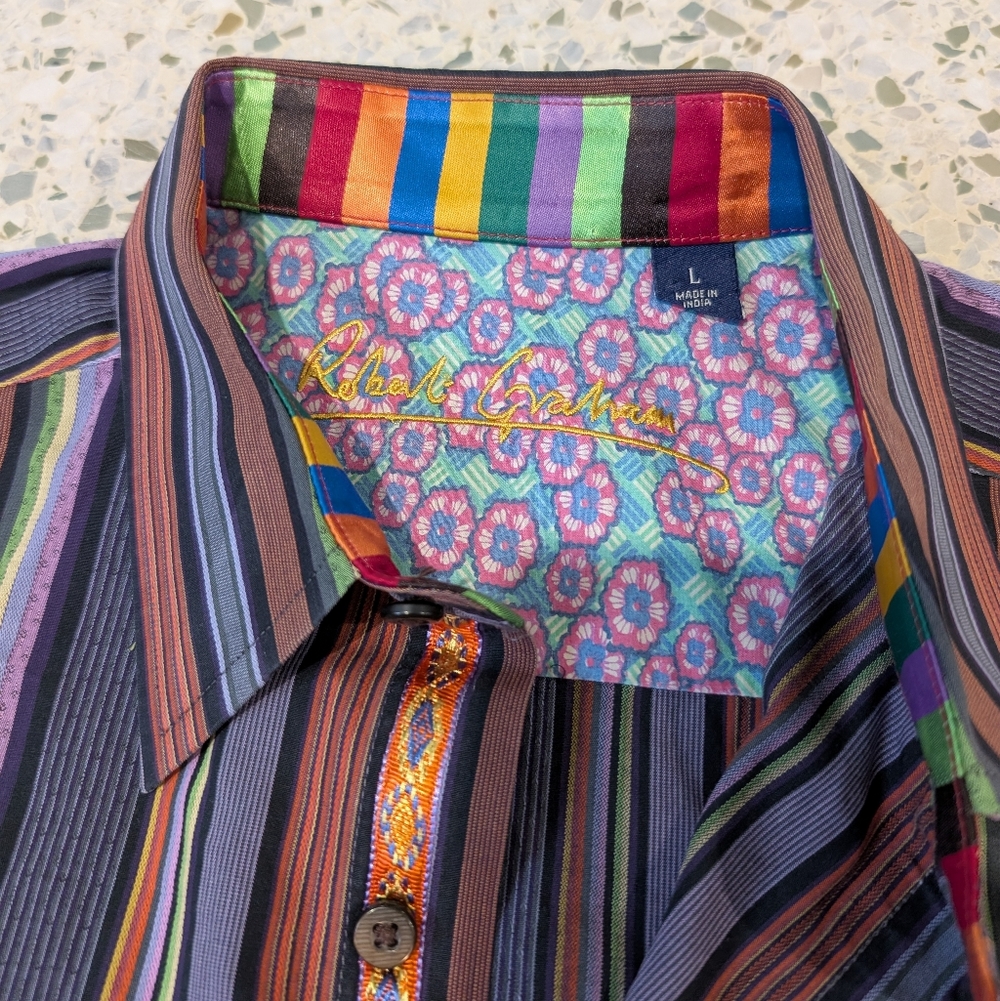 💜SOLD🤎Robert Graham Vibrant Striped Button Down Shirt - Picture 4 of 9